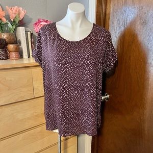 Anthropologie Pleione Purple and Cream Paint Dot Rayon Oversized Top